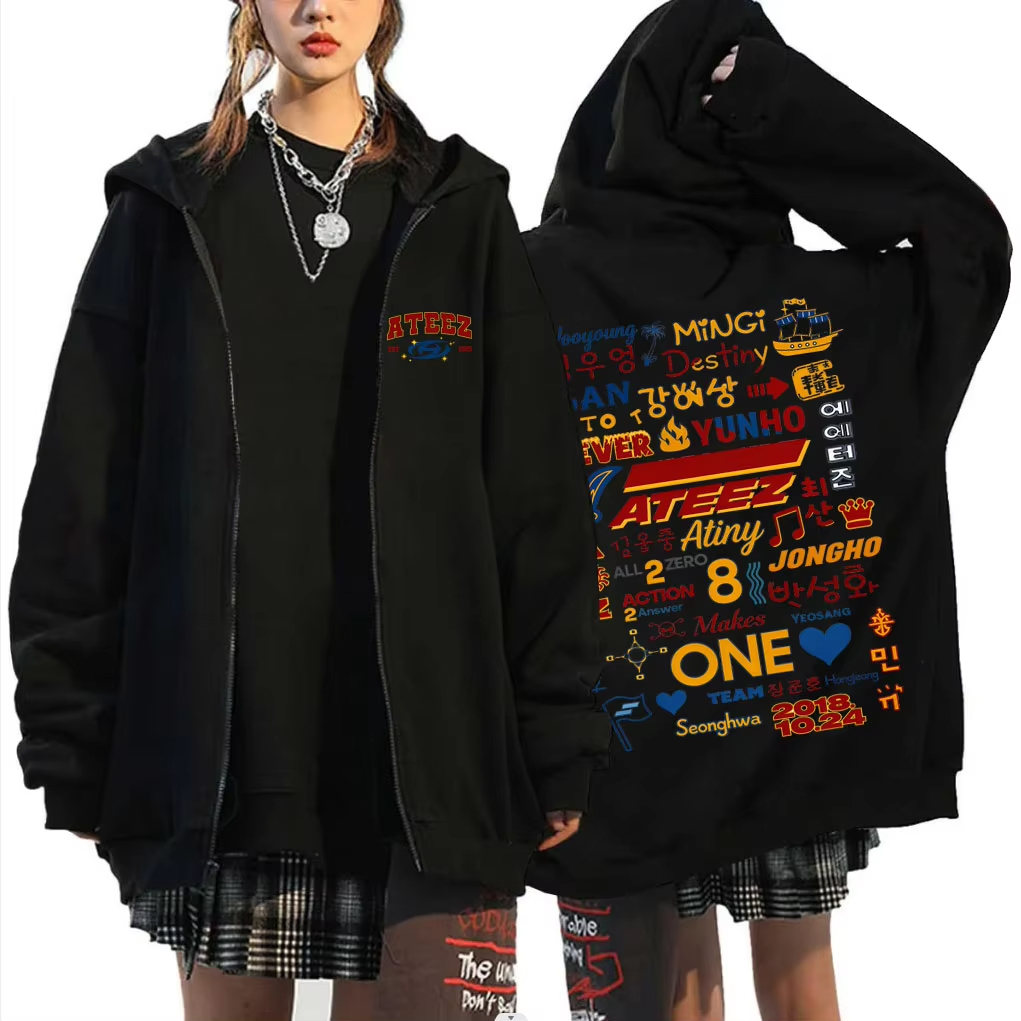 Mens Fashion Zip Up Hoodies - Sweat à capuche zippé Kpop ATEEZ