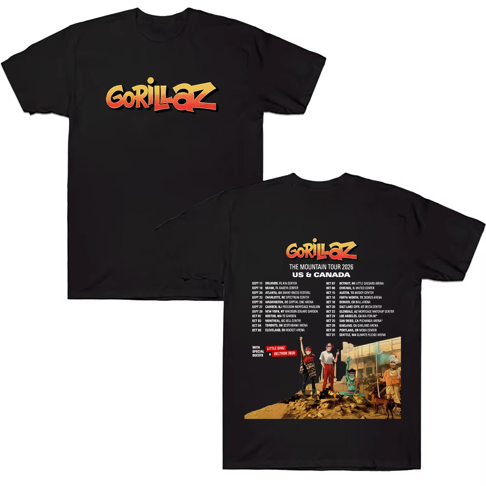 Poster Men Fashion - T-shirt imprimé graphique Gorillazs TheMountain Tour